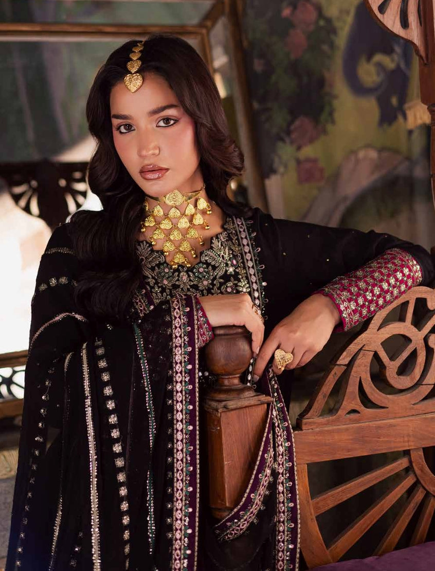 Midnight Charcoal Luxury Formal Wear with Multi-Color Handwork