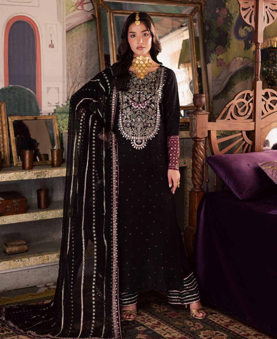 Midnight Charcoal Luxury Formal Wear with Multi-Color Handwork