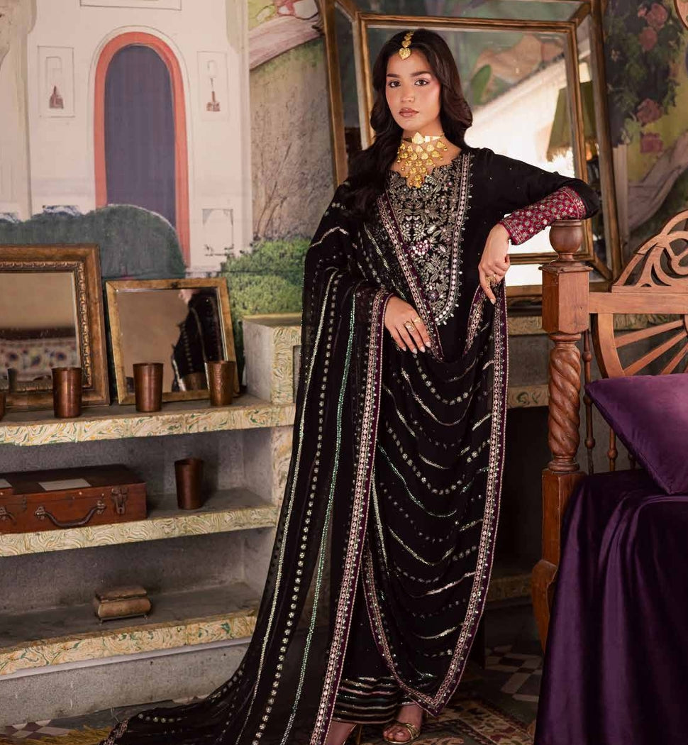 Midnight Charcoal Luxury Formal Wear with Multi-Color Handwork